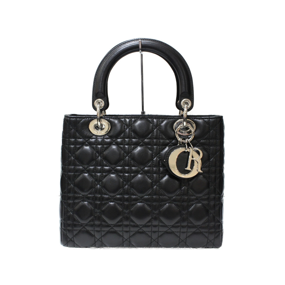 Christian Dior Lady Bag Cannage Lambskin Black Handbag Shoulder